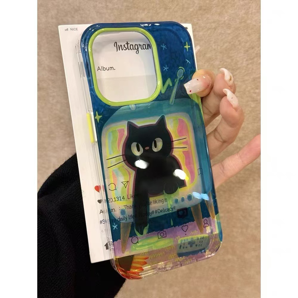 Soporte giratorio para gato de TV para iphone15/16promax funda para teléfono móvil graffiti gato Apple 14p