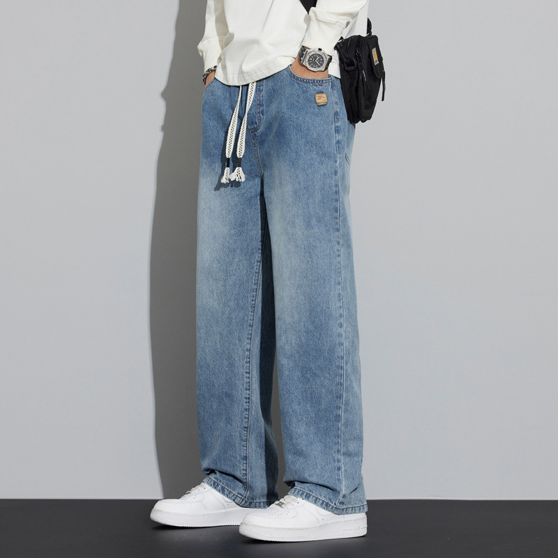 Danpaoni | light blue Jeans Men's Spring and Autumn Loose Straight Spring Tide Brand High Street Loose Waist Wide Leg Tooling Danpaoni | light blue Jeans Men's Spring and Autumn Loose Straight Spring Tide Brand High Street Loose Waist Wide Leg Tooling