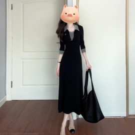 跨境法式大码v领polo连衣裙子女2025春秋季收腰显瘦长裙胖mm240斤