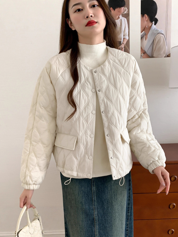 2025秋冬季新款韩版菱形格小棉衣外套女纯色百搭好穿到爆简约轻薄|undefined