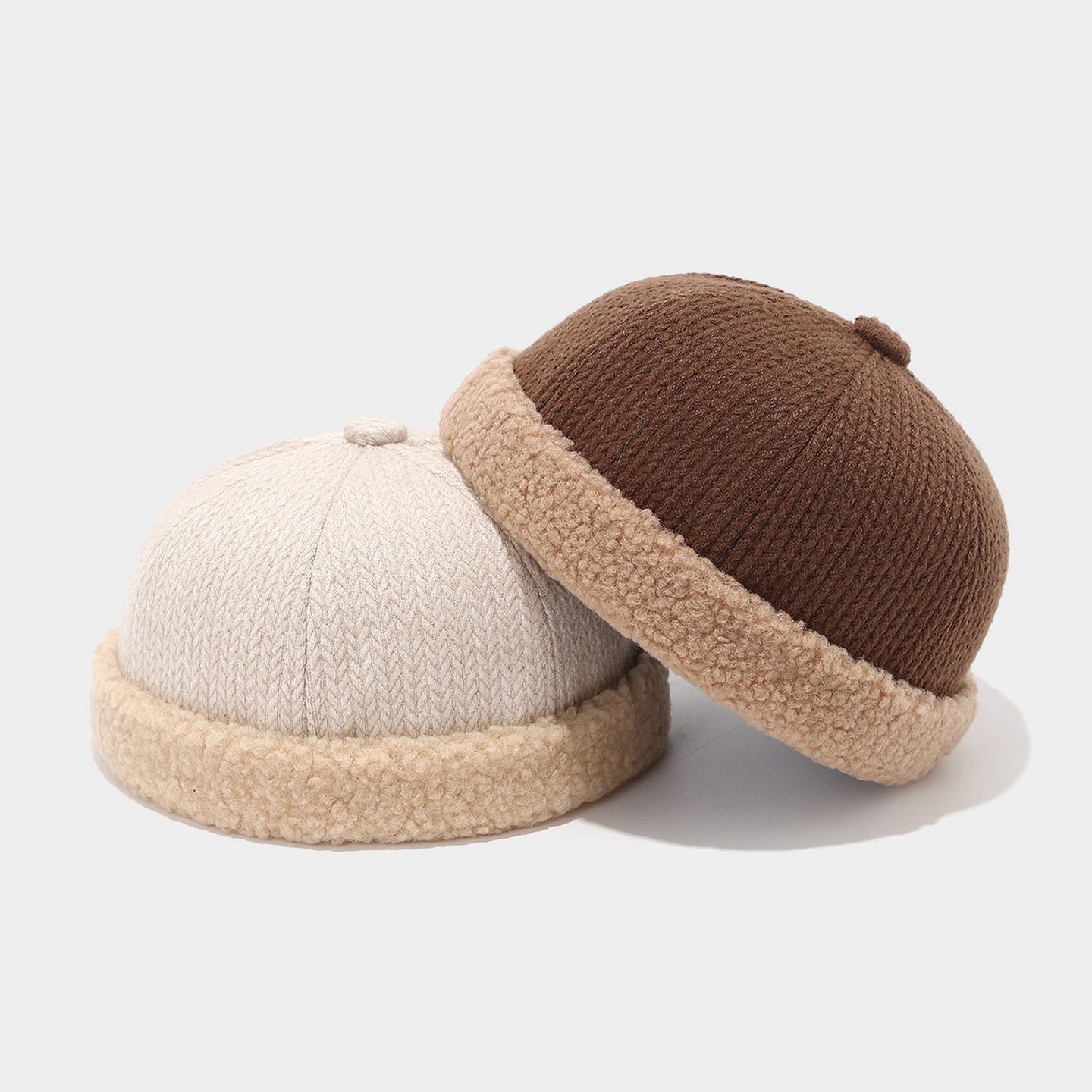Ins sombrero hombre nuevo estilo retro otoño invierno engrosado empalme sombrero sin cornisa sombrero de piel de melón de moda damas de color sólido image 3