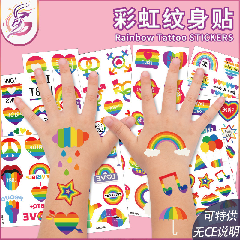 Rainbow Tattoo Sticker Cross-Border Hot Selling Waterproof and Sweatproof Disposable Party Party Activities Temporary Tattoo