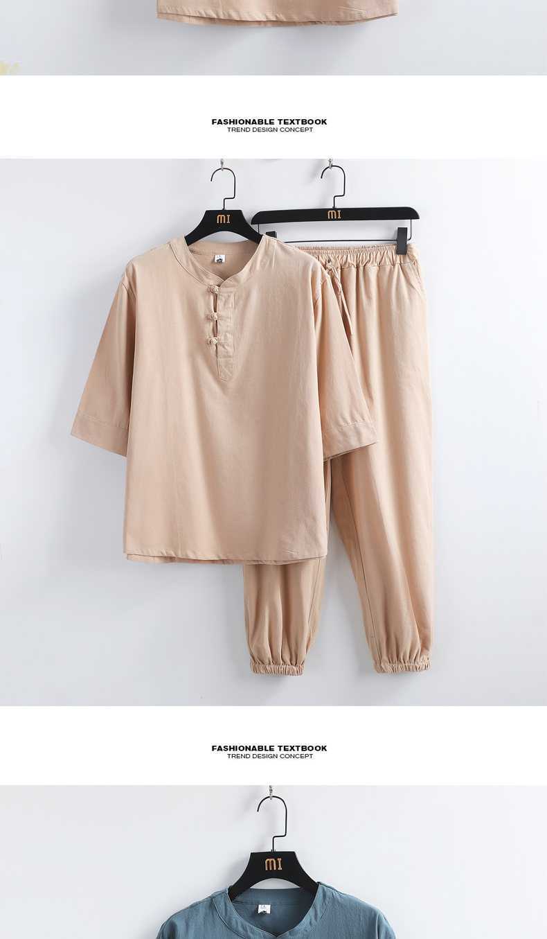 Men's Hanfu Buddhist Monk's Robe Set Chinese Style Zen Tea Attire Lay Buddhist Clothes Ancient Costume Tang Suit_viptrois.com