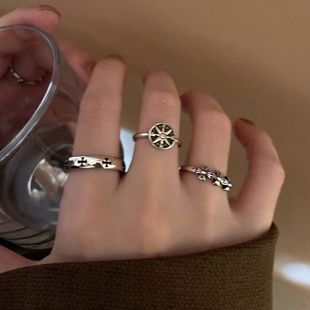 Dark distressed cross open ring female European and American style niche design ring simple fashion personalized index finger ring