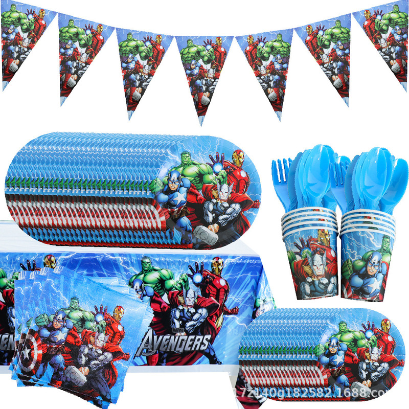 Hot-Selling In-Stock Avengers Marvel Heroes Disposable Tableware Birthday Party Supplies Paper Cups, Napkins, Paper Plates Hot-Selling In-Stock Avengers Marvel Heroes Disposable Tableware Birthday Party Supplies Paper Cups, Napkins, Paper Plates