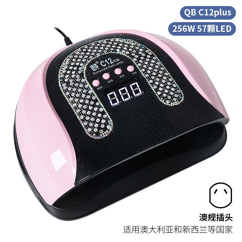 Lámpara de manicura inteligente de alta gama de luz de terapia de diamante 256W de alta potencia de pegamento de vinilo lámpara de horneado de dos manos secador de uñas transfronterizas