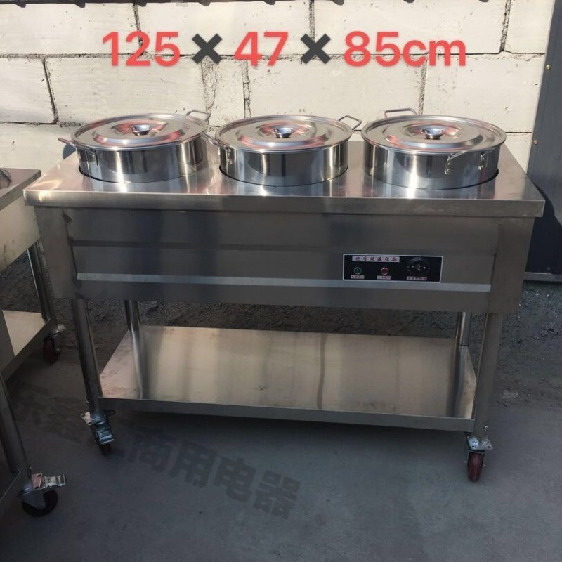 acero inoxidable aislamiento térmico carro de gachas de calentamiento eléctrico móvil comercial calentador de sopa caliente mesa de gachas de aislamiento térmico