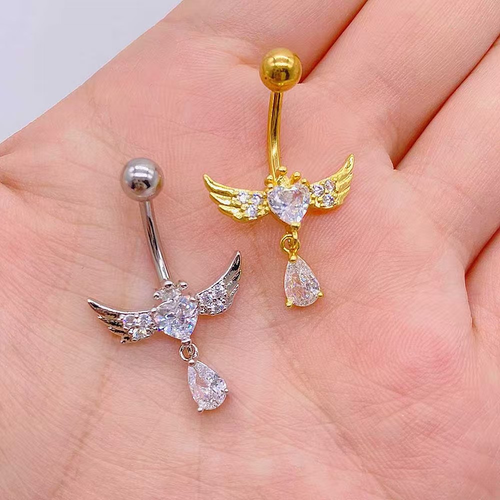 Gold Heart Stainless Steel Navel Ring Dangle Belly Button Piercing Jewelry detail image 8