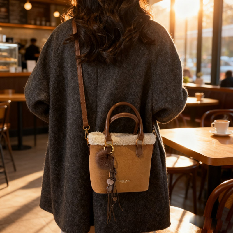 Women's Suede Handbag 2025 New Trendy Retro Autumn/Winter Niche Shoulder Crossbody Bucket Bag - Thumbnail 3
