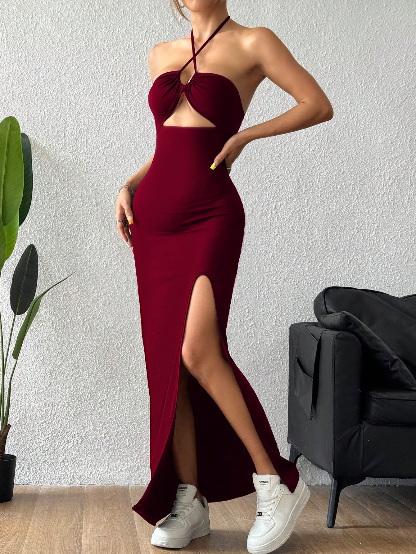 Women Clothing Spring Summer Sexy Halter Dress Socialite Slimming Slim Fit Maxi Dress