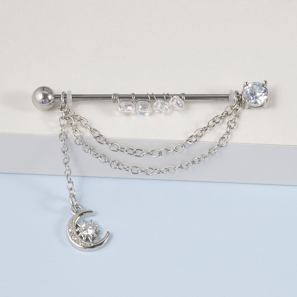 304 Stainless Steel, Zircon Material 1 Piece Ear Cartilage Rings & Studs Fashion Moon Heart Shape 304 Stainless Steel Zircon Polishing Zircon