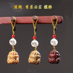綠檀貔貅鑰匙扣紫檀木創意汽車鑰匙掛件文玩動物小掛件擺攤小禮品