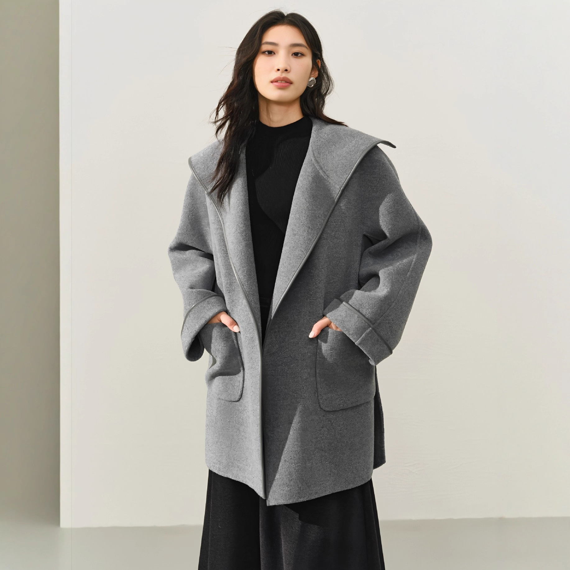 Domestic Niaojia 2025 New Winter Women's Loose Large Lapel Woolen Outwear Jacket Women A1Aaf4149L5