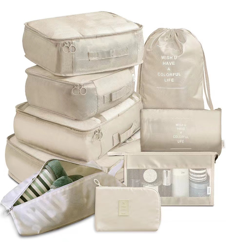 Thickened Twill New Travel Cosmetics Bag Nine-Piece Set Travel Suitcase Clothing Packaging Cosmetics Bag 9-Piece Set