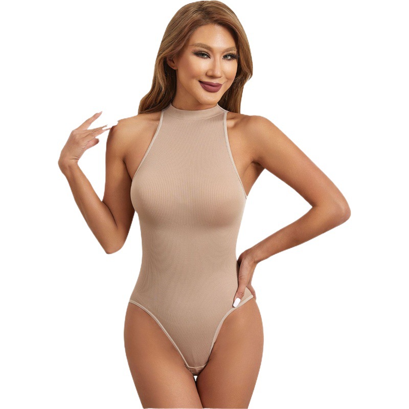 Cross-border new women's round neck sleeveless outerwear bottoming breasted tights belly contracting jumpsuit T-shaped corset