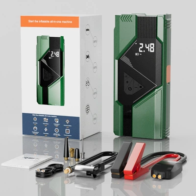 12V Power Bank, High-Pressure – Hava nasosu - qb16-dark-green-electric-air-pump-all-in-one-8000-mah-smart-clip-19-cylinders