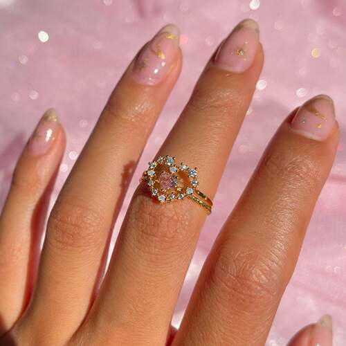 Copper-plated 18k gold fairy love ring micro-set diamond hand jewelry niche design ins style Japanese style ring jewelry