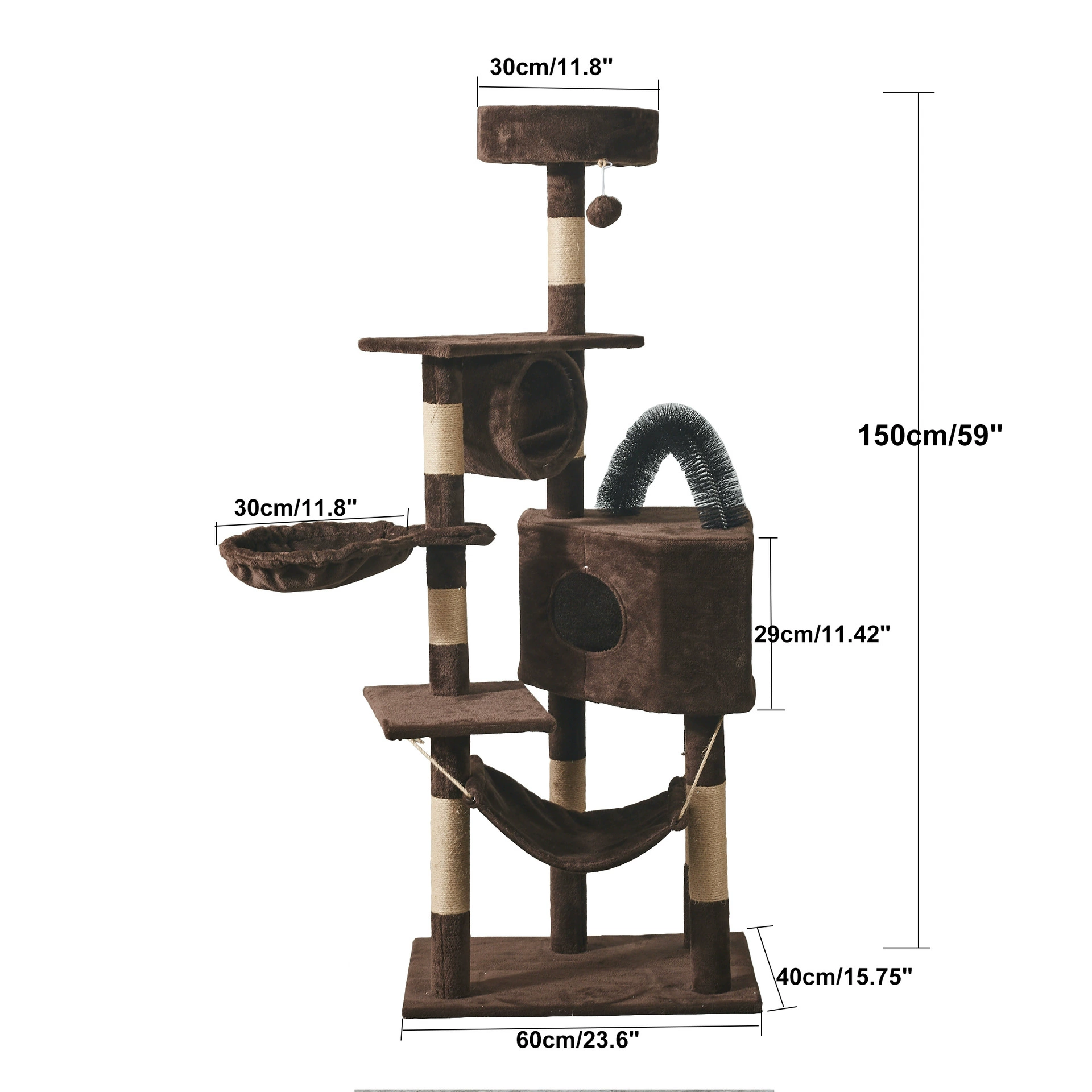 Velvet Cat Climbing Tree, Multi-Level Space-Saving Cat House with Hammock, All-Seasons