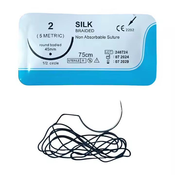 silk nylon polyester polypyprolene 带针丝线编织非吸收性缝线