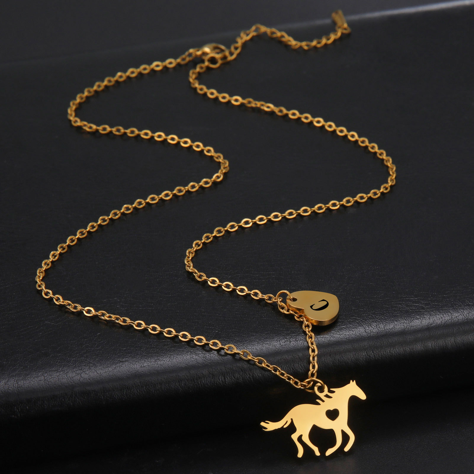 Stainless Steel Titanium Steel Casual Heart Shape Horse Plating Pendant Necklace display picture 8