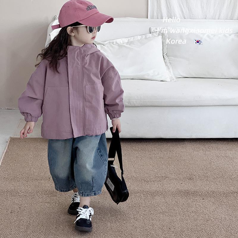 女童外套春秋款2024新款连帽冲锋衣秋装韩范儿童户外爬山小童褂子