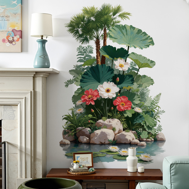 Tropical Rainforest Plant Background Wall Sticker Large Tree Flower Living Room Sofa Background Wall Self-Adhesive Sticker Can Be Shipped on Behalf of Others