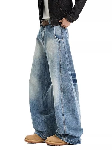 Decomposed Bamboo Joint Loose Bend Knife Jeans for Men and Women American Retro Wash Straight Leg Casual Pants