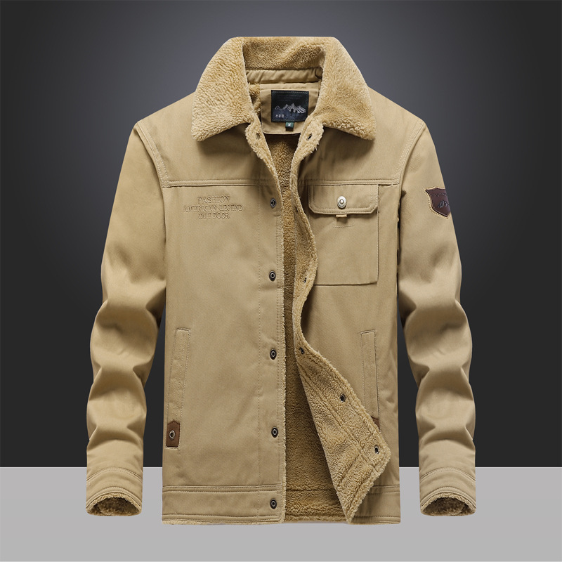 Chaqueta transfronteriza de invierno de hombres de mediana edad y camisa casual delgada de invierno de color sólido chaqueta suelta chaqueta de hombre