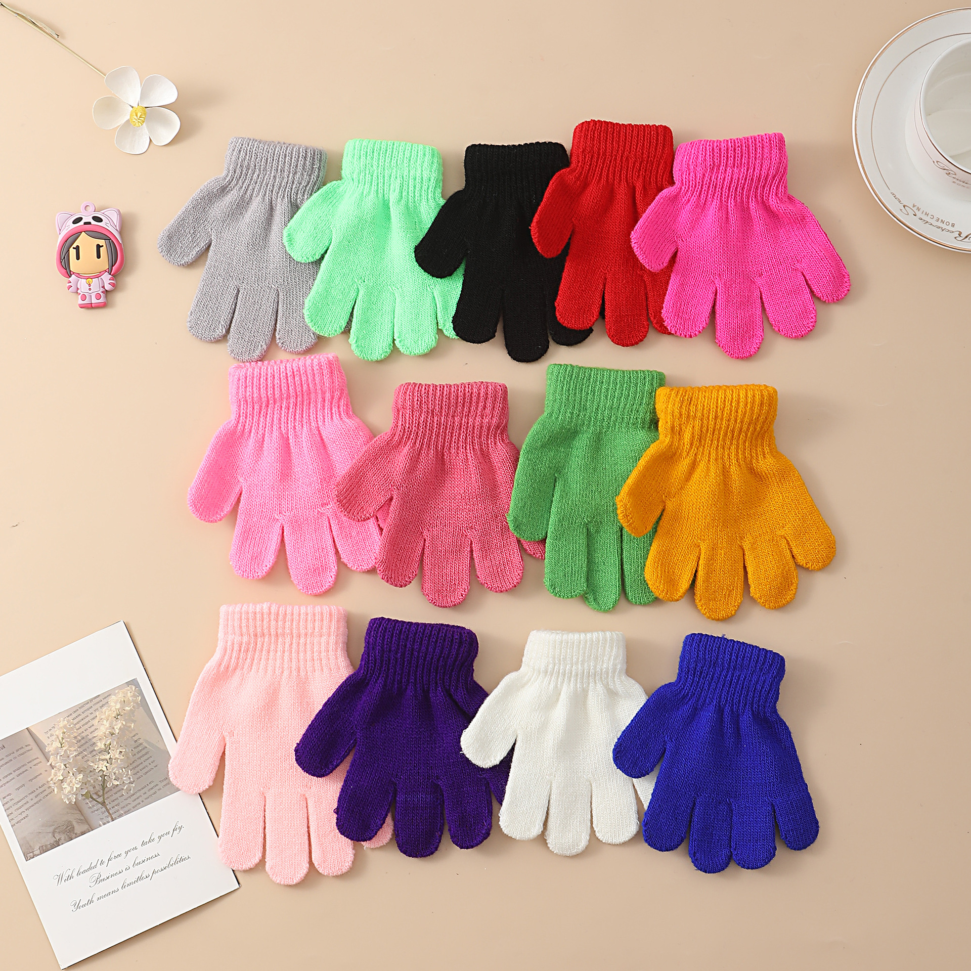 Simple fashion in stock knitted solid color children's gloves warm magic gloves manufacturers can add jacquard logo