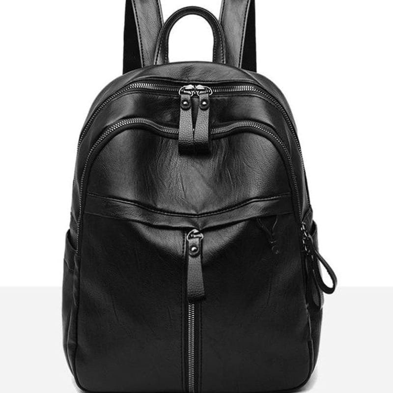 Women's Backpack Korean Style Fashionable PU Soft Leather Trendy Bag Simple Black Casual Backpack Single Shoulder Crossbody Bag