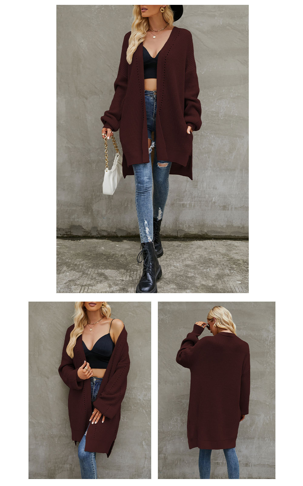 Street Occasion Loose Version Wholesale Women's Casual Streetwear Solid Color Long Sleeve Pocket Sweaters & Cardigans
