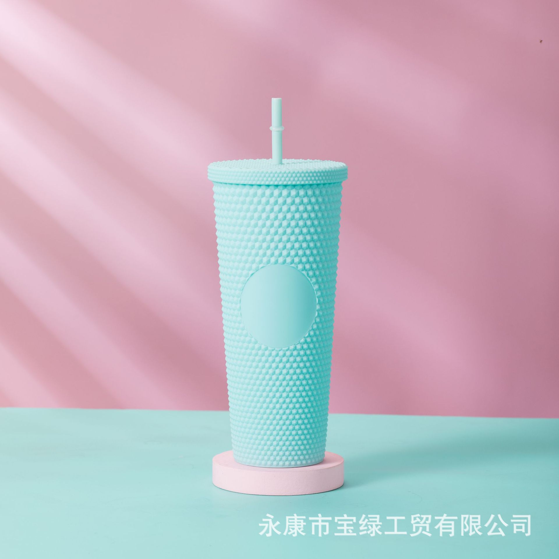 Taza de Plástico de Doble Capa 710ml, con Sorbete, Diseño Diamante/Durian, Transfronteriza