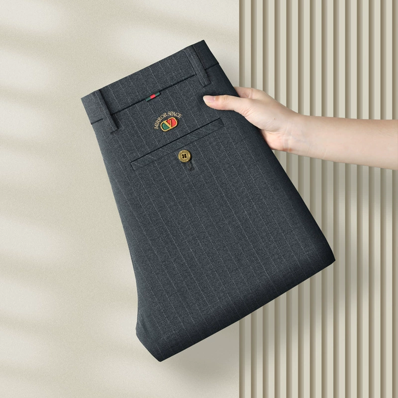 Мужские брюки премиум-класса, повседневные, на все сезоны, модные, зауженные прямые, деловые, полосатые, узкие прямые.