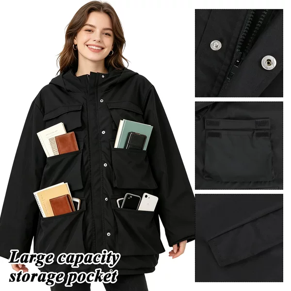 Cross-Border New Travel Jacket, Unisex Smart Hooded Reversible Travel Jacket with 10 Hidden Pockets