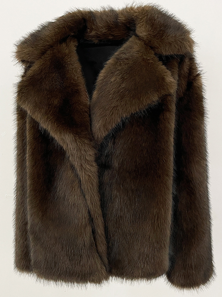 クロスボーダーアマゾン冬の新しいミッドレングスのファッショナブルな高品質スーツの襟模造キツネの毛皮のコート女性用