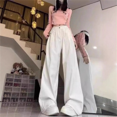 【韩牛】白色高腰垂感阔腿牛仔裤女秋季新款韩系高级感宽松休闲裤