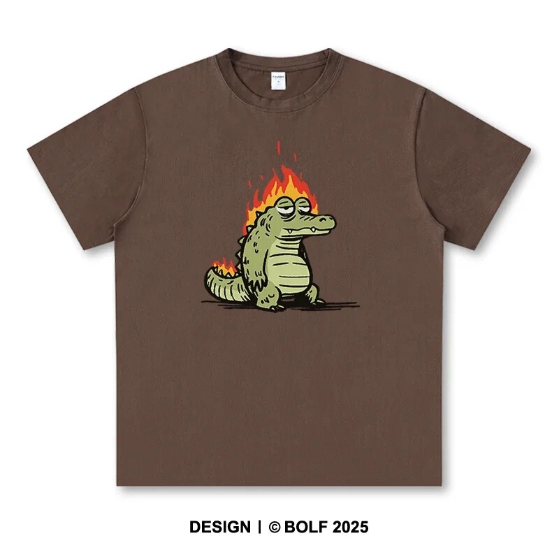 Cute Cartoon Crocodile Print Men's T-Shirt Cotton Interesting Cross-Border Trendy Brand