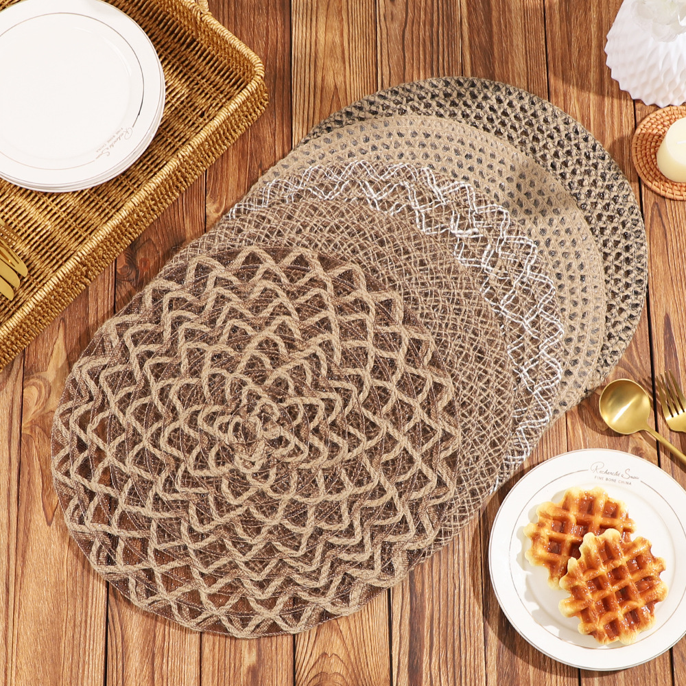 Venta caliente de yute trenzado disco de mesa almohadilla aislante térmico decoración de mesa de comedor occidental almohadilla resistente a altas temperaturas a prueba de quemaduras