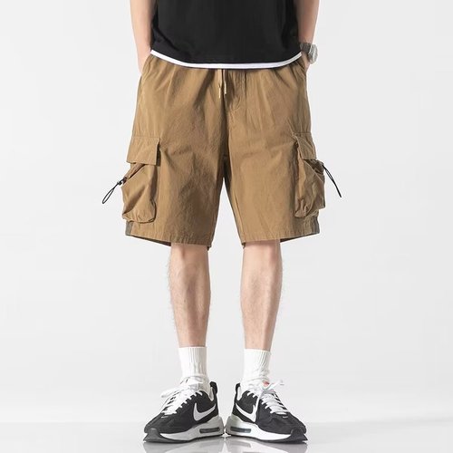 Japanese trend brand city boy functional workwear pocket shorts for men, summer sports straight-leg loose casual five-pocket pants