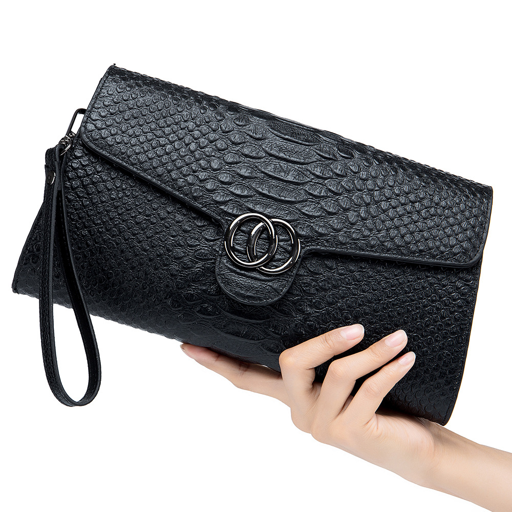 Crocodile Embossed Banquet Women's Fashion Small Dress Envelope Genuine Leather Clutch Shoulder Crossbody Evening Bag - Thumbnail 3