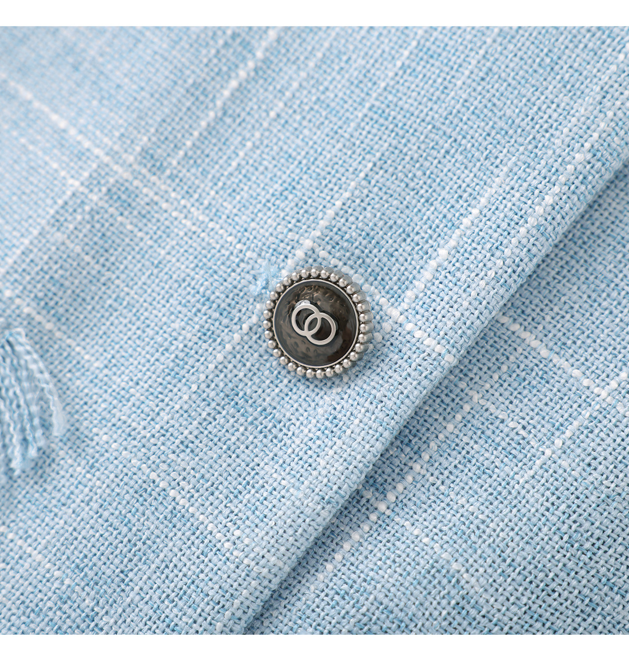 Bộ hai mảnh áo tay ngắn kiểu Chanel + chân váy midi cao cấp nữ mùa hè — xanh lam chi tiết 19
