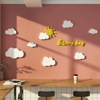 网红高级感布置白云朵贴奶茶店墙壁面装饰画亚克力3d立体遮丑墙贴
