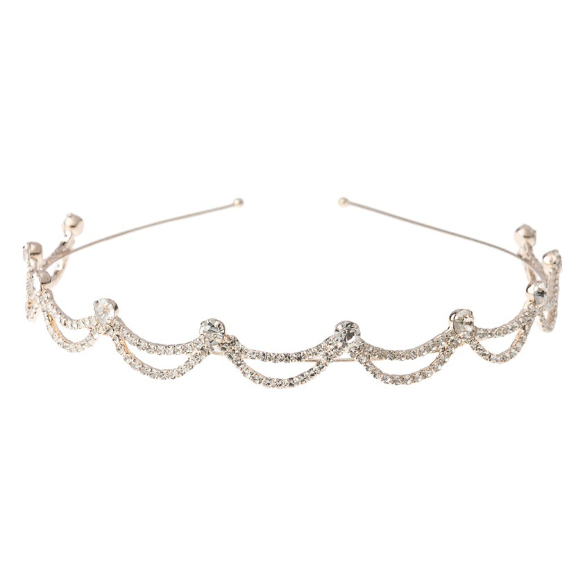 Diadema Doble de Novia con Pedrería y Perlas de Metal para Mujeres