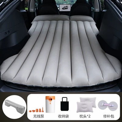 Air Bed Modely, Vehicle-mounted inflatable bed - graytesla-model-y-with-round-white-and-orange-pump-1-long-pier