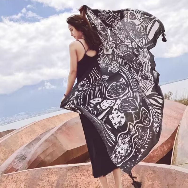 Sopa de satén de twill para mujeres 2025 bufandas de viento nacional de verano tibetanas bufandas de seda protector solar lago Qinghai turismo foto toalla de playa