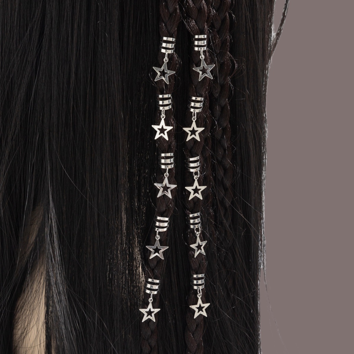 Anillo de cabello trenzado sucio transfronterizo de Europa y Estados Unidos pentagonal colgante abierto anillo de cabello estrella agujerada perilla de cabello 10 piezas conjunto de adornos para el cabello DIY