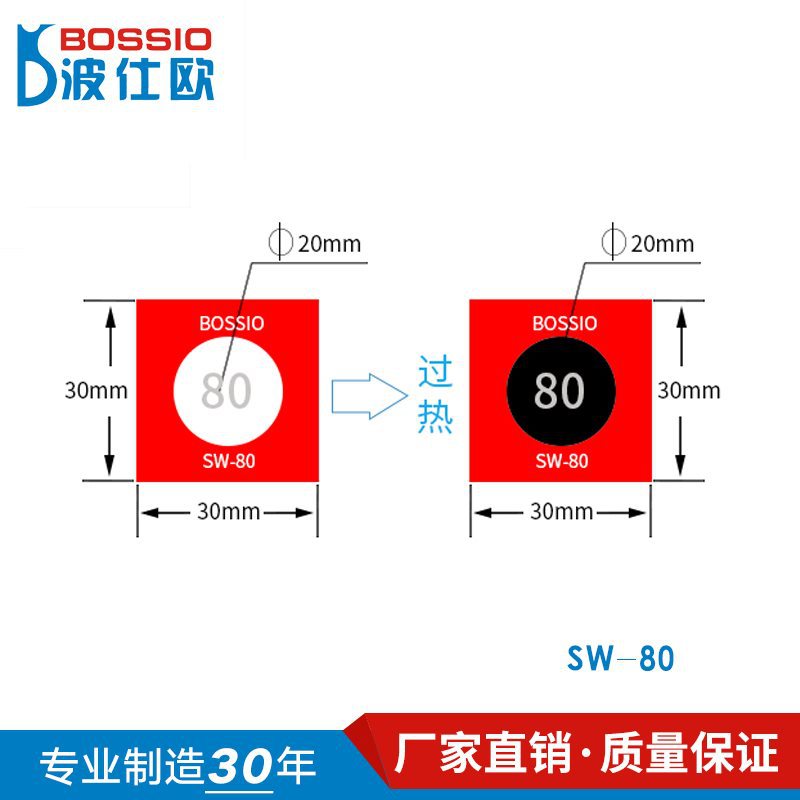 波仕欧SW-80不可逆测温纸变色示温贴片温度贴纸热敏试纸感温标签