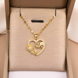 微镶锆石向日葵花朵大象轻奢华丽时尚百搭锁骨项链