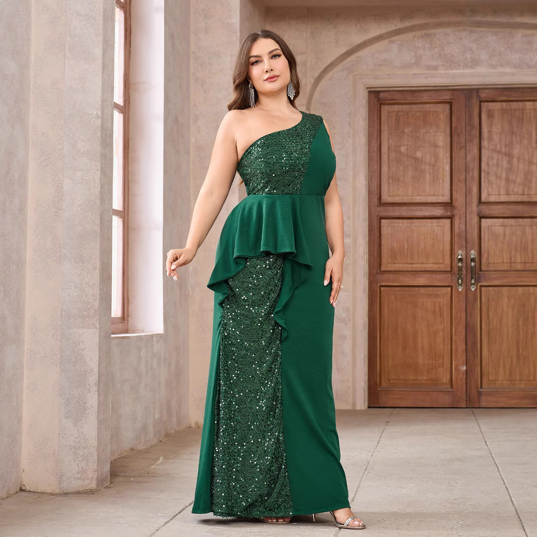 Vestido de comercio exterior europeo y americano nuevo estilo Amazon lentejuelas vestido de novia de la madre de la boda vestido de dama de honor sin mangas