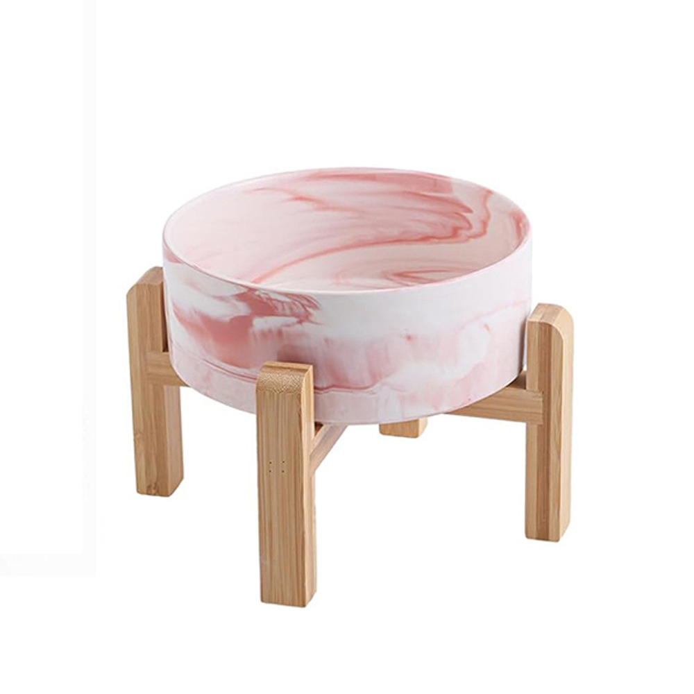Tazón para perros de Amazon transfronterizo Tazón de arroz de mármol para gatos Marco de madera de bambú de patas altas Tazón para beber Tazón para comida para gatos Tazón para gatos Cerámica
